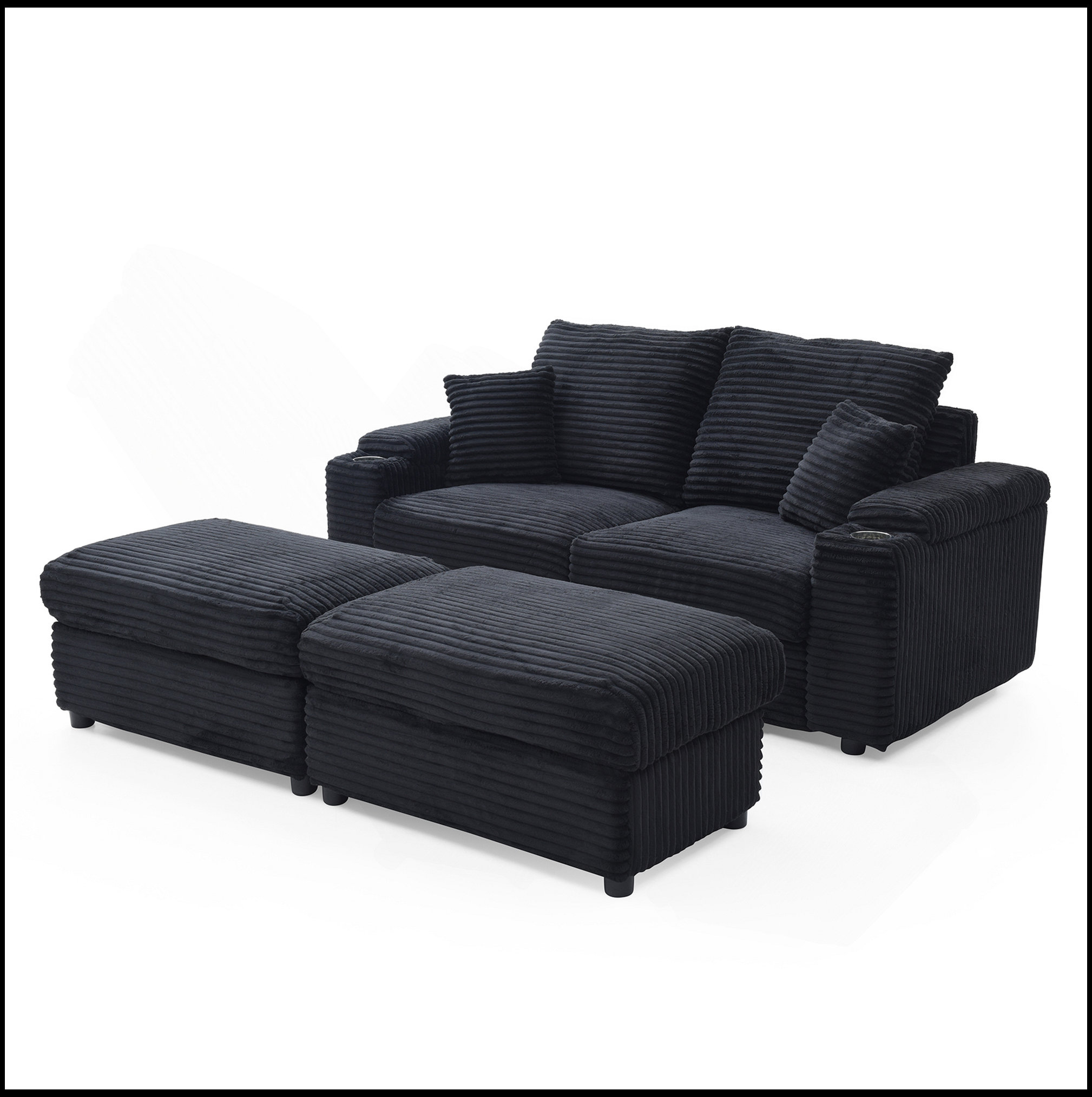 Latitude Run® Loveseat With Ottomans,Corduroy Fabric Modular Sectional ...