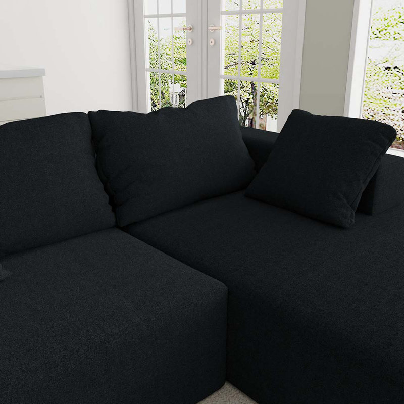 Ensemble de canapé modulaire modulaire en forme de L de 108 po avec 6 coussins, canapé-lit combiné gratuit, Chenille noir