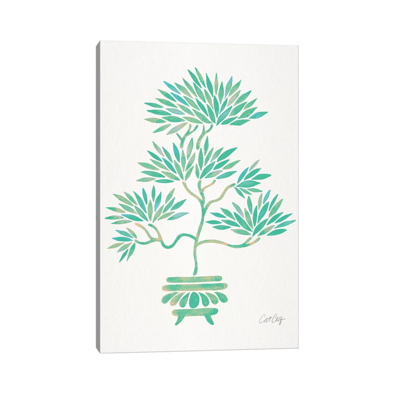 Strickler Bonsai turquoise, H 40 po x l 26 po x P 1,5 po, Toile avec cadre noir, Pas de tapis