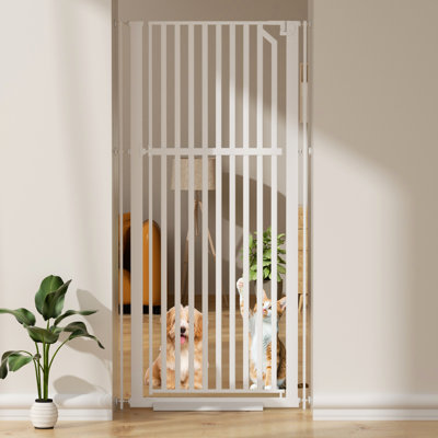 63" Extra Tall Pet Gate, Width Adjustable Pressure Mounted Cat Gate Auto-Close Dog Gate