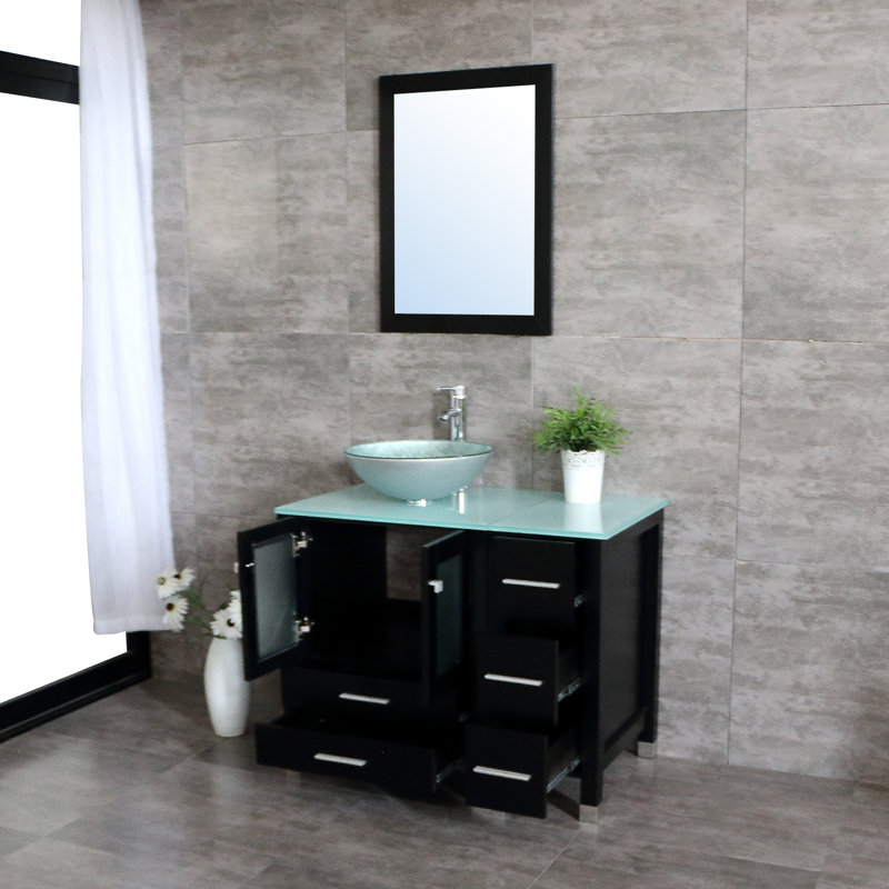 Lasceau 37" Single Bathroom Vanity Set with Mirror, Satin Turquoise