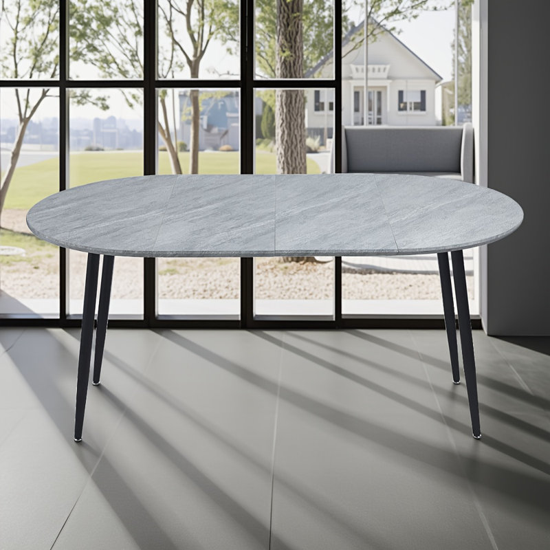 Table extensible multifonctionnelle - Plateau en MDF et pieds en métal, pour la salle à manger / bureau / salon, Noir, Gris