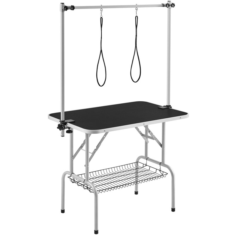 Pet Grooming Table with Loop Noose and Mesh Tray, Black