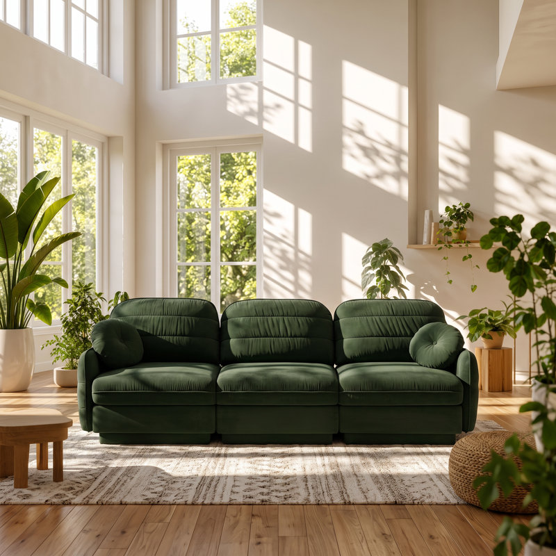 Cloud 105.1" W x 33.4" D x 37.4" H Chenille 3-Seater Modular Sofa, Green, Green