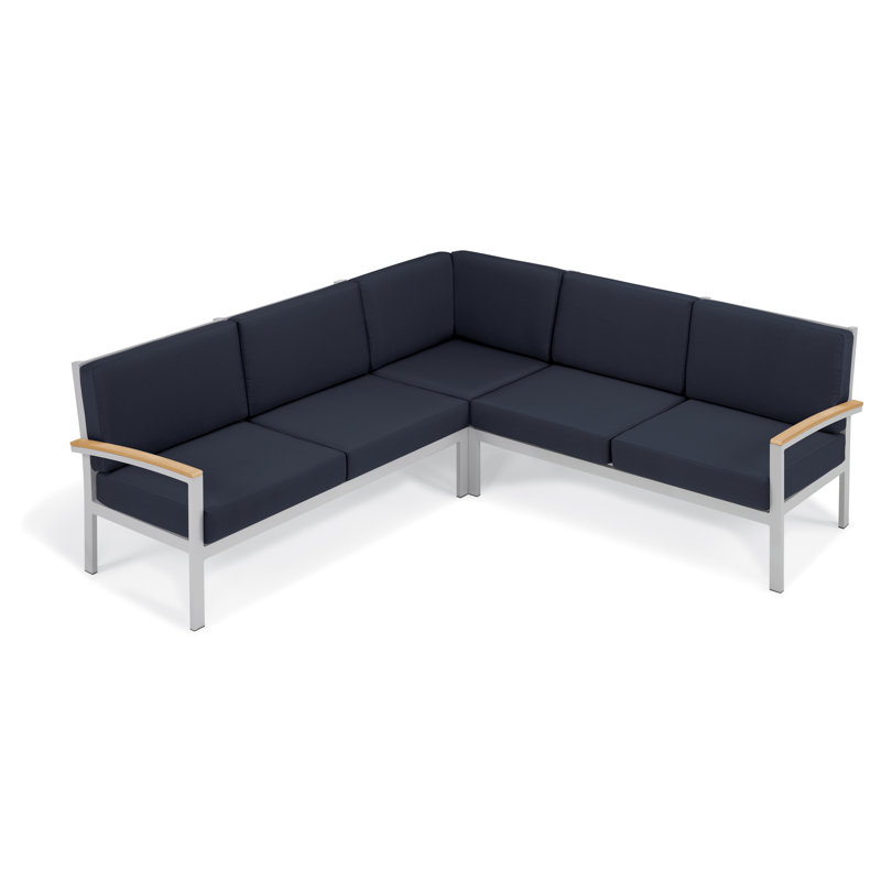 Travira Outdoor - Seat Patio Sectional, Midnight Blue, Natural Tekwood