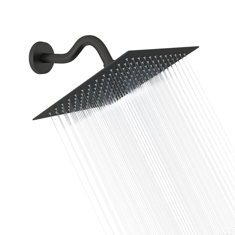 10 Inch Rain Shower Head High Flow Stainless Steel Square Rainfall Shower Head High Pressure Design, Matte Black