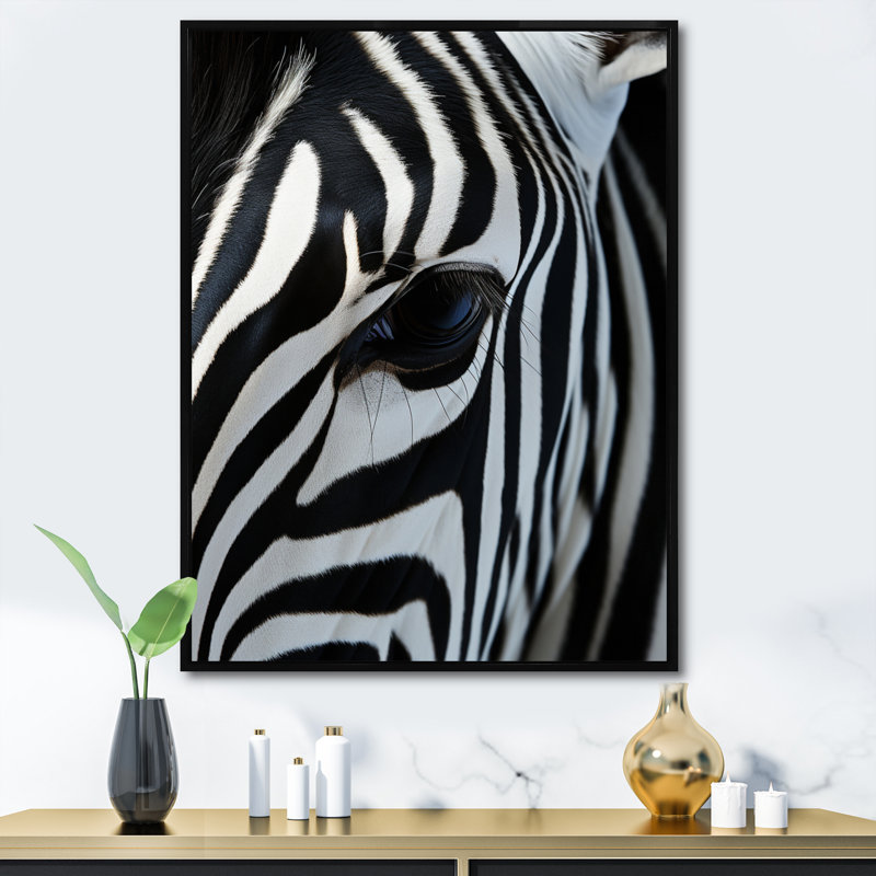 Portrait de zèbre noir et blanc II encadré sur toile, Noir, H 32 po x l 24 po x P 1 po