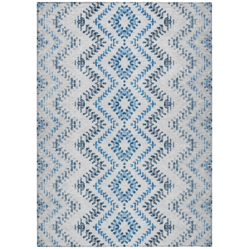 Tapis intérieur / extérieur lavable géométrique bleu marine et bleu denim HomeRoots 9 pi x 12 pi