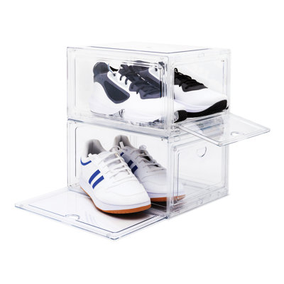Rebrilliant empilable, portes magnétiques doubles, organisateur et boîte à chaussures, transparent, paquet de 2