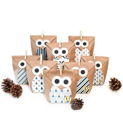 Adventskalender Bastelset Weihnachten Eule Blau