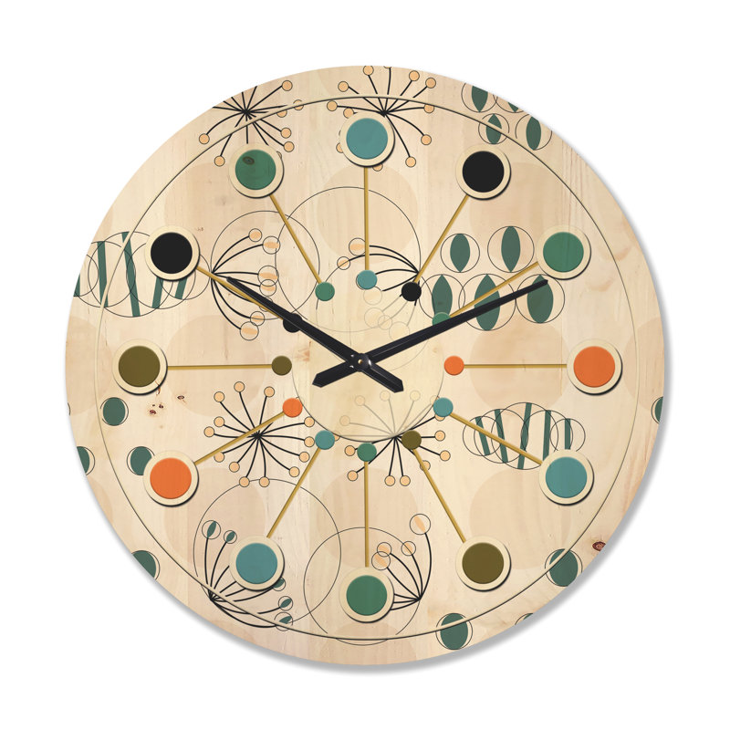 Horloge murale en bois à motif géométrique abstrait, Très grand