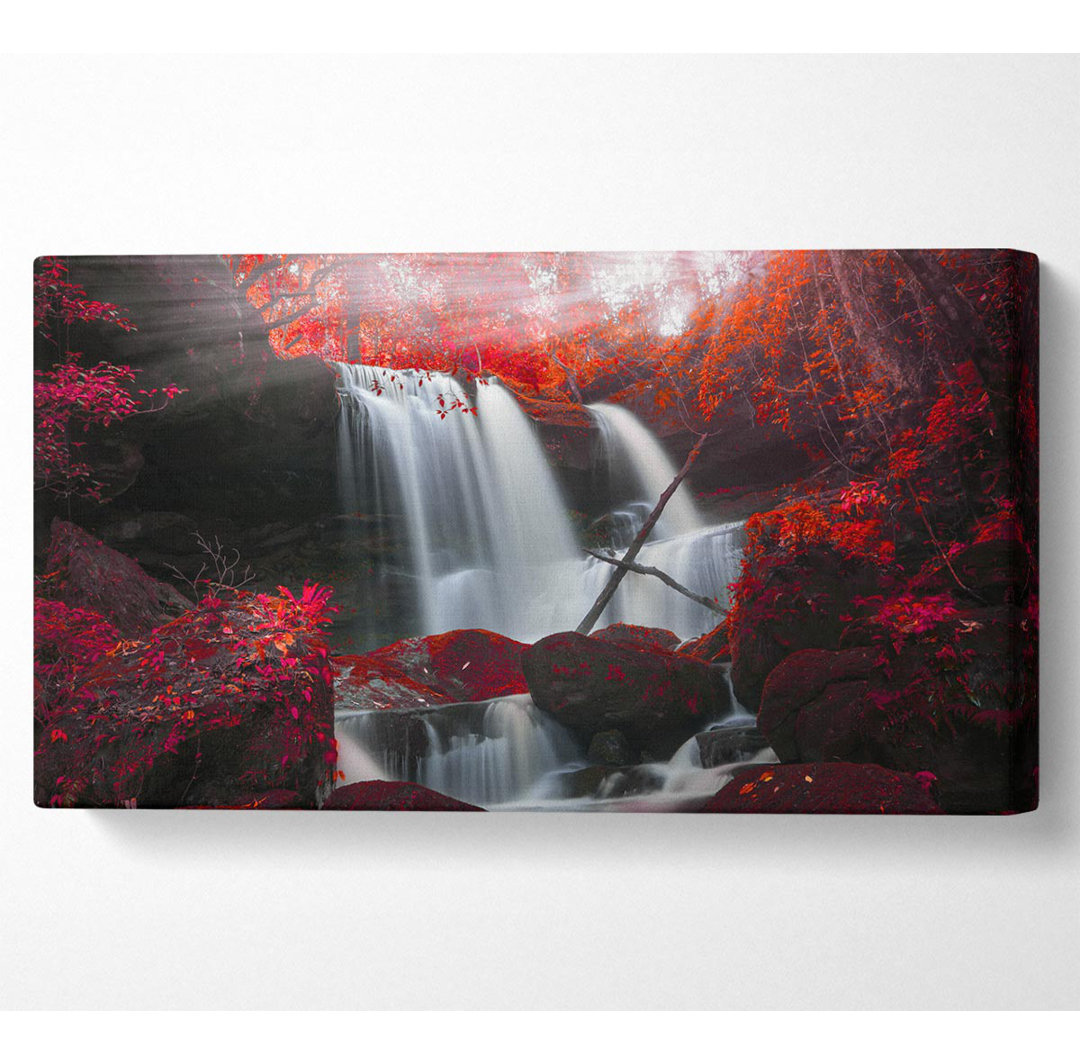 Red Forest Waterfall Delight - Kunstdrucke auf Leinwand