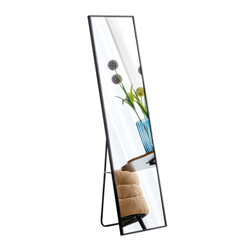 Wall-Mounted Alloy Frame Full Length Mirror, Vertical, Black
