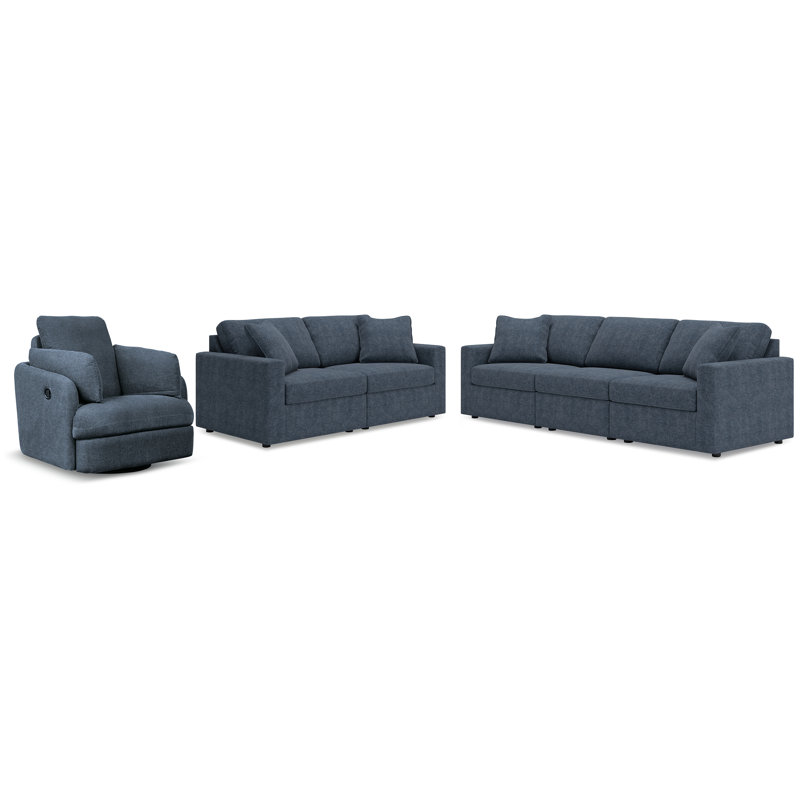 Canapé modulaire 3 pièces, causeuse modulaire 2 pièces et fauteuil inclinable pivotant Modmax, Marine