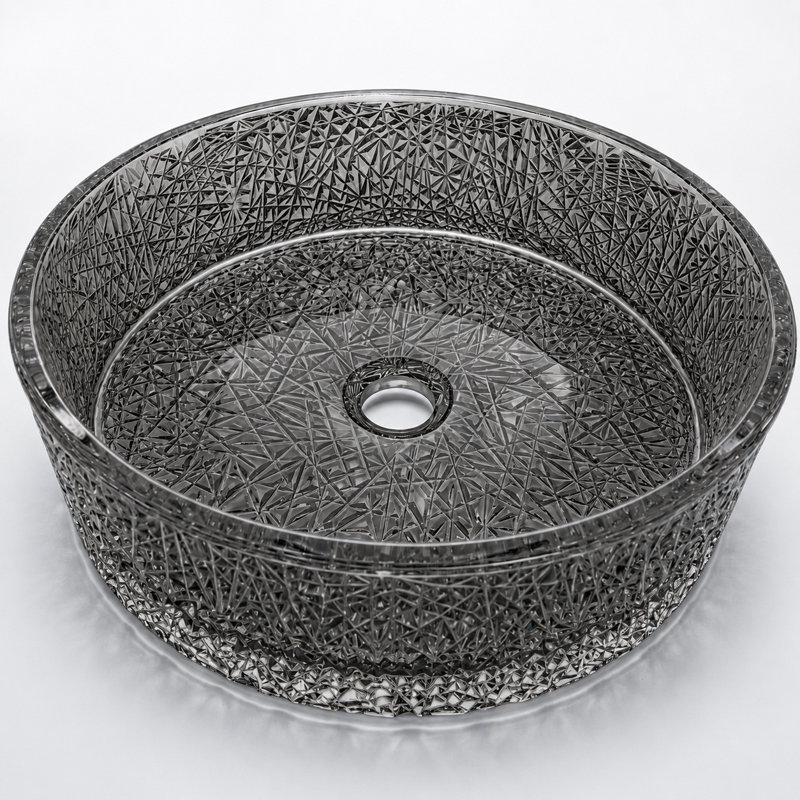 Lavabo de salle de bain vasque rond en verre noir avec motif cristal 16 po Stadium - Collection Timeless, Noir clair