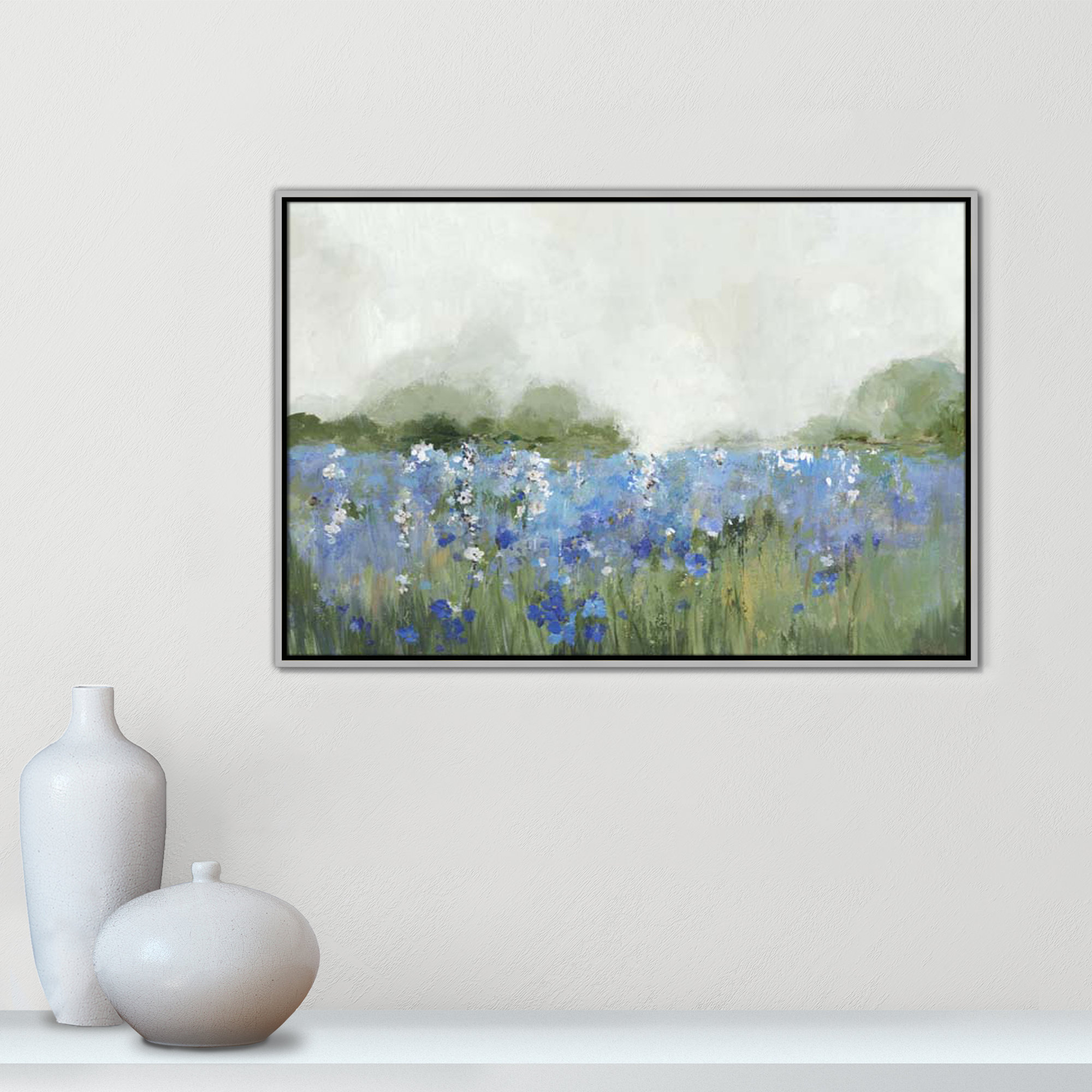 Meadows Bluebells Field by Allison Pearce, 25.5" H x 37.5" W x 2" D, Silver Framed