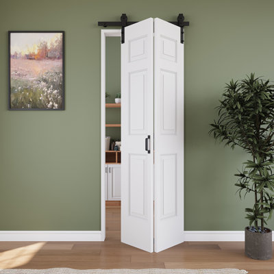 Closet Bi-fold Barn Door 6-Panelled Hollow Core Bi-Fold Barn Door 32" x 84" with Hardware Kit Included, Pre-Assembled Door Panels (Perfect for Closet Room,Pantry Room,Laundry Room,Bathroom and Other Small Rooms)