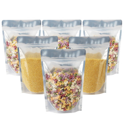 100 Pack 7 X 10 Inch Stand Up Pouch Bags Zipper Mylar Bags Clear Front With Aluminum Foil Back Reusable Food Storage Bags For Multipurpose With Gusset Bottom(5.5Mil Thickness)