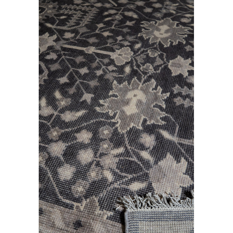 Gray Hand-Knotted Wool Floral Scepter Motifs Geometric Modern Contemporary Carpet Rug, 10' x 14