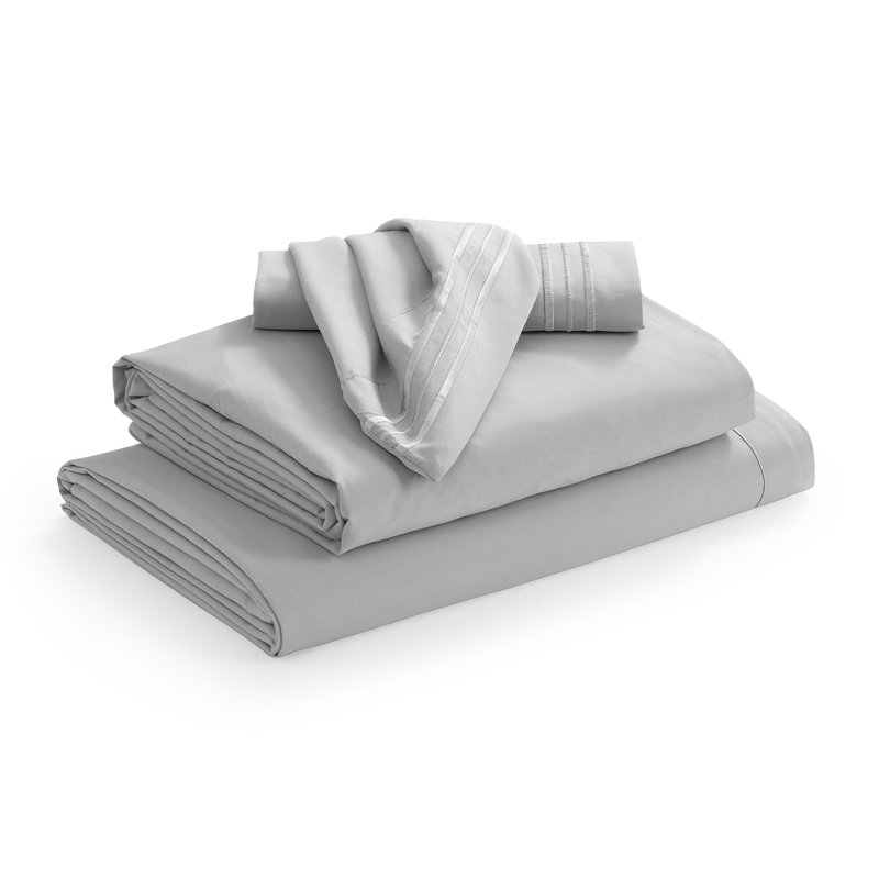  Ensemble de draps hypoallergéniques à double brossage 1800 Series, Argent, Ensemble de draps pour très grand lit avec 2 taie