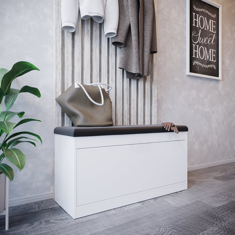 Blak Faux Leather Upholstered Storage Bench, White