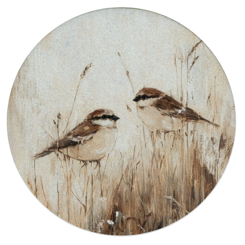 Sous-verre rond en grès Birds in Tall Grass Créez votre propre ensemble
