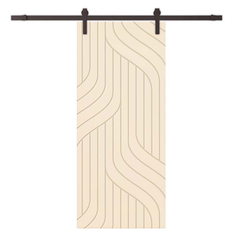 Porte de grange à panneaux et en bois manufacturé avec quincaillerie d'installation, Beige, 42 po x 84 po, Bronze huilé