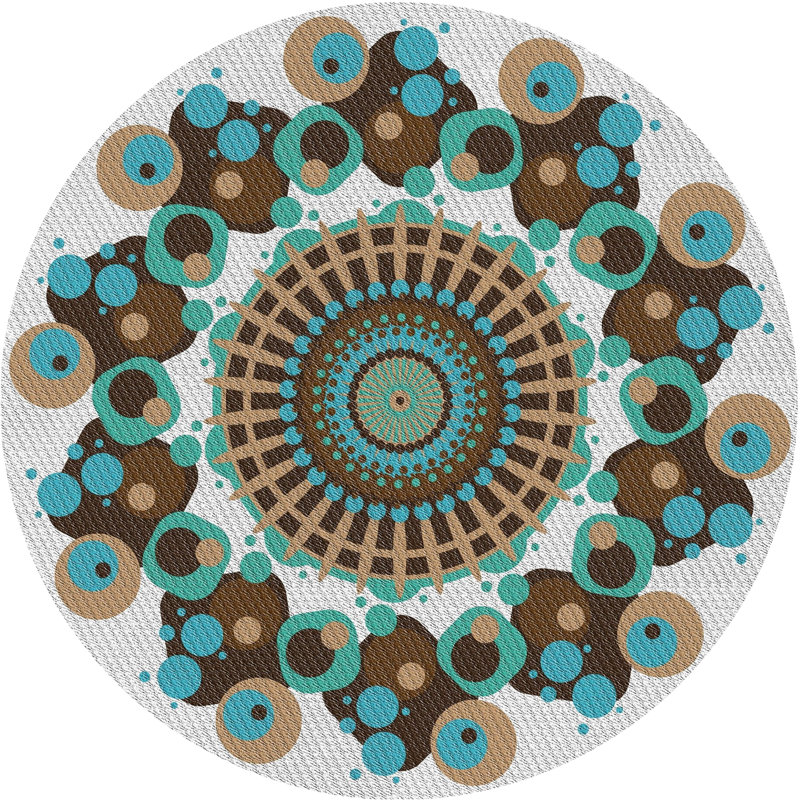 Laine tissée à la main et polyester turquoise/gris/noir Tapis décoratif, Rond 7 pi