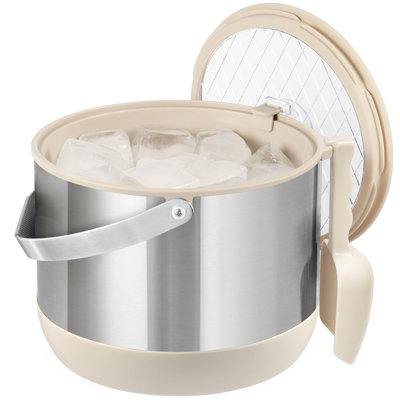 Seau à glace isolé 5QT / 4,8L pour les fêtes, seau à double paroi à grande capacité avec pelle et couvercle pour champagne, vin, cocktail (blanc)