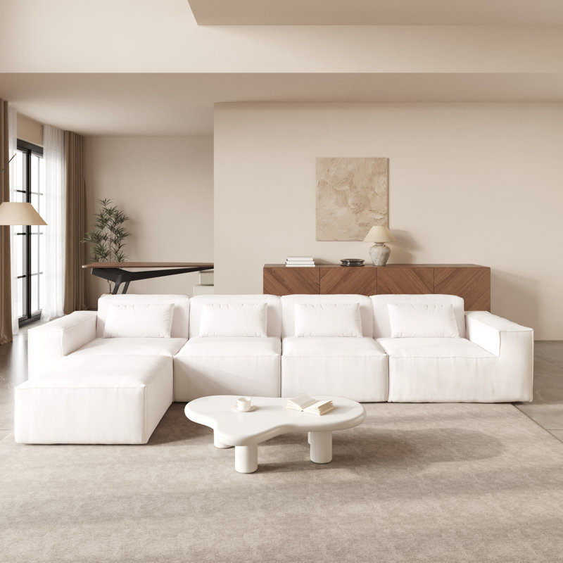 Canapé modulaire 5 pièces avec repose-pieds, Beige Foam
