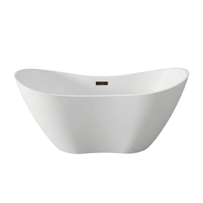 Vanity Art 59" Freestanding Acrylic Soaking Bathtub with Center Drain - White