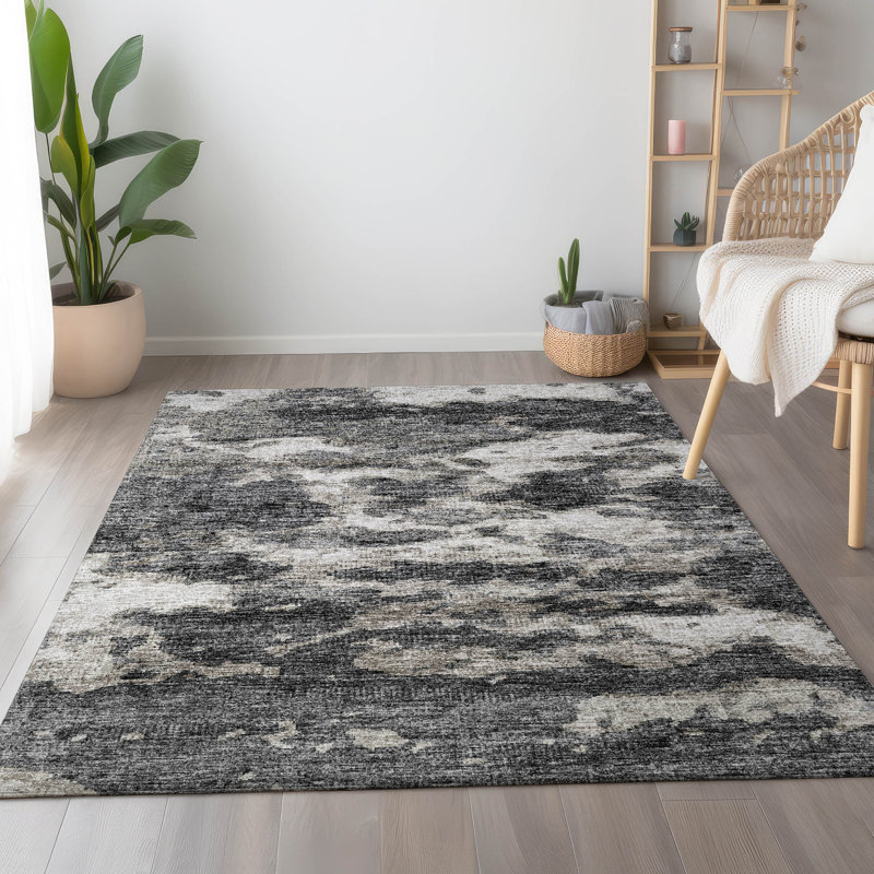 Premium Machine Washable Freixa AMF71 Black Rug, Rectangle 3' x 5'