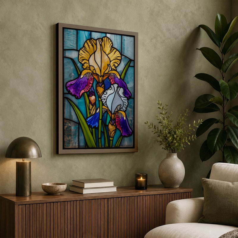 Iris in Stained Glass Botanical - Wrapped Canvas, 18x12 - 45.7 x 30.5 cm, Cream Border