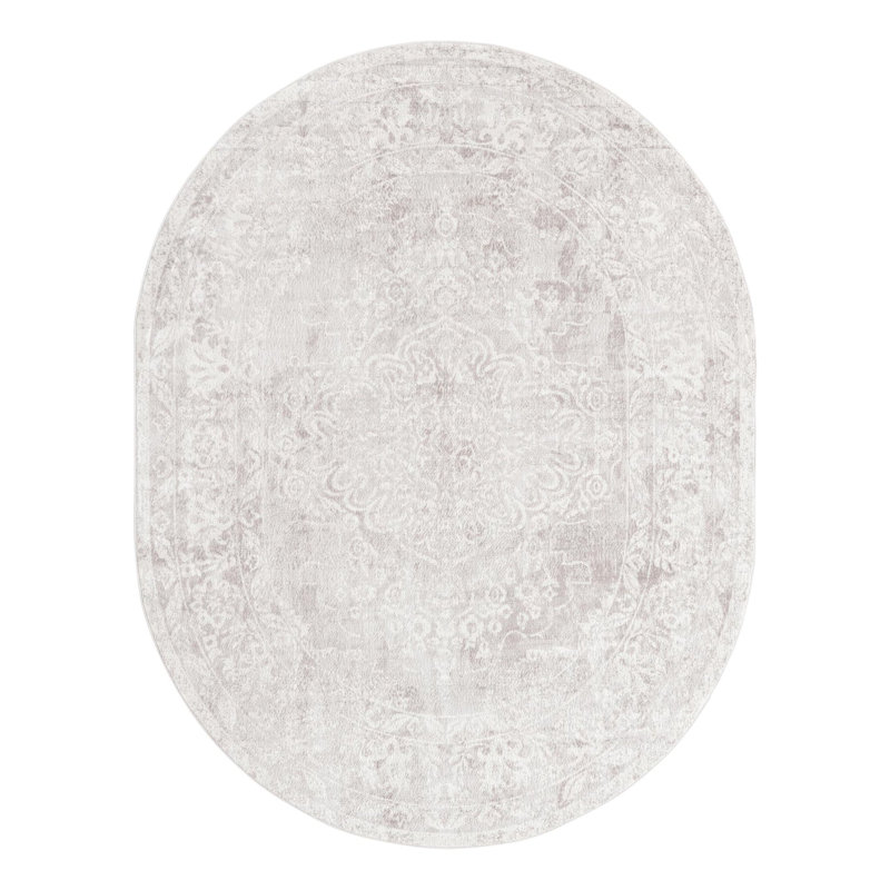Audres Oriental Gray/Ivory Area Rug, Oval 7'10" x 10'