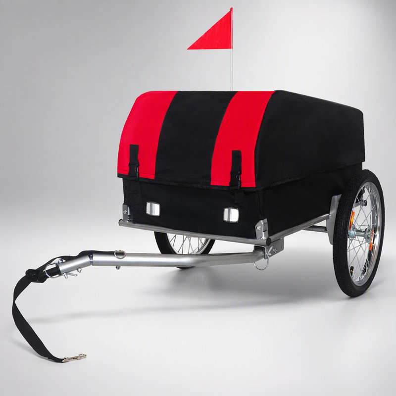 Remorque cargo robuste pour vélo avec housse imperméable amovible, capacité de 40 kg, roues hors route de 40 cm, conception pliable pour le camping et les courses.