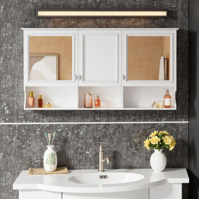 Grand miroir d'armoire à pharmacie mural de 55 pouces avec tablette ouverte et rangement réglable