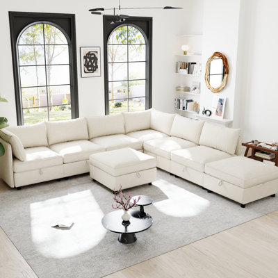 Modular Sectional Sofa, Convertible Sofa Seat With Storage, Sleeper Sectional Sofa Set, Fabric Flexible Modular Combinations For Living Room