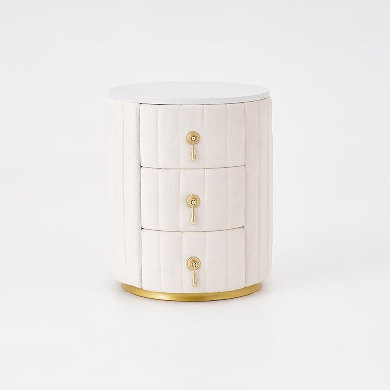 Table de chevet avec rangement, table de chevet ronde à 3 tiroirs, table de chevet en pierre pour la chambre à coucher, tables de bout pour le salon
