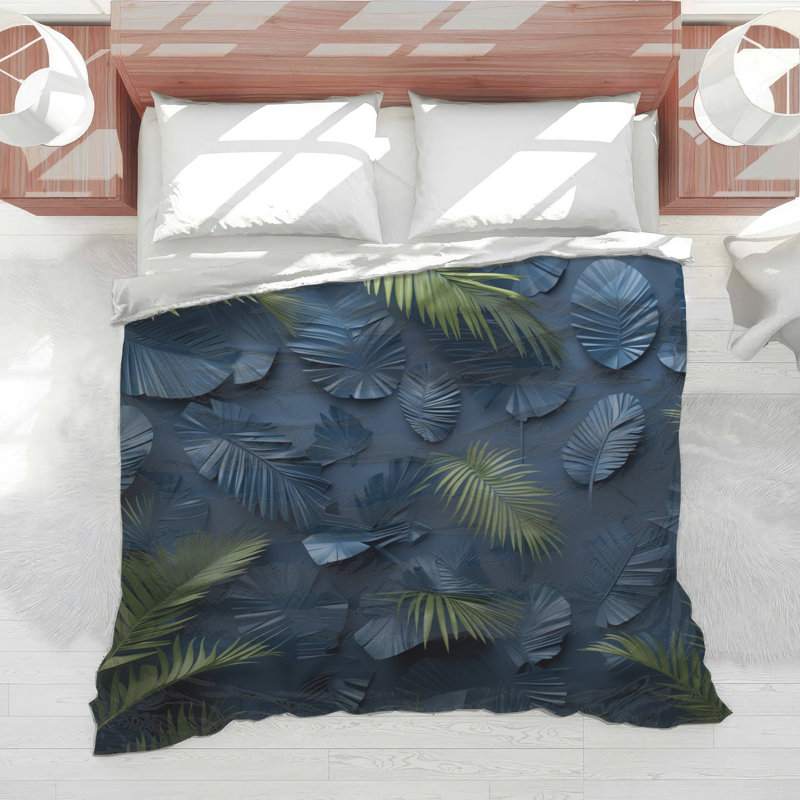 Blue Green Palm Leaves Comforter, Twin