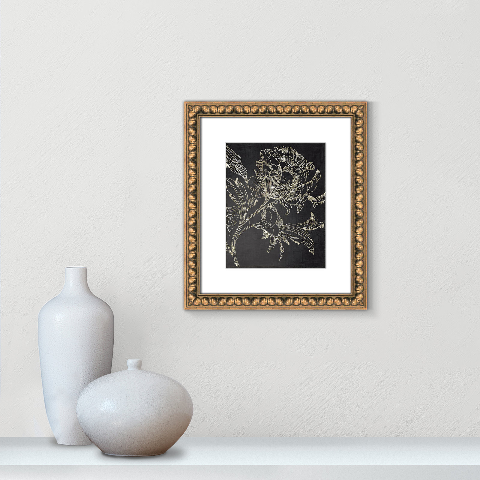 Golden Flower Folklore I by Asia Jensen - Picture Frame Graphic Art Print, Gold Bead Framed, 16" H x 14" W