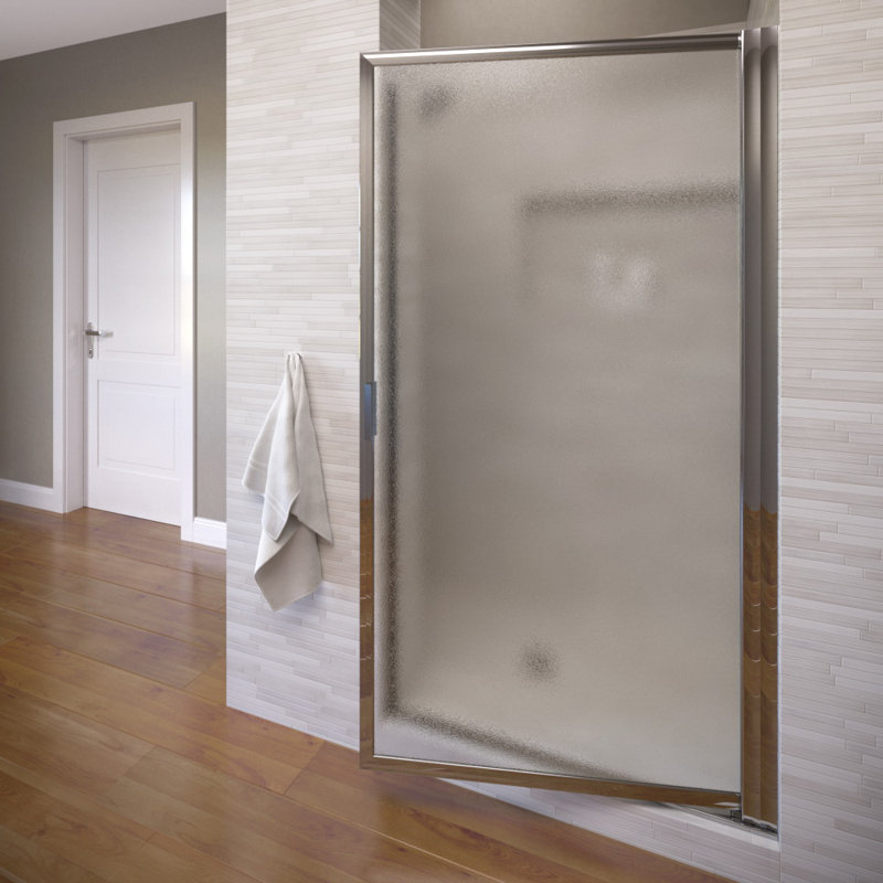 Sopora 32.75'' - 34.5'' W x 70.5'' H Pivot Framed Shower Door with Glass, Clear, Silver