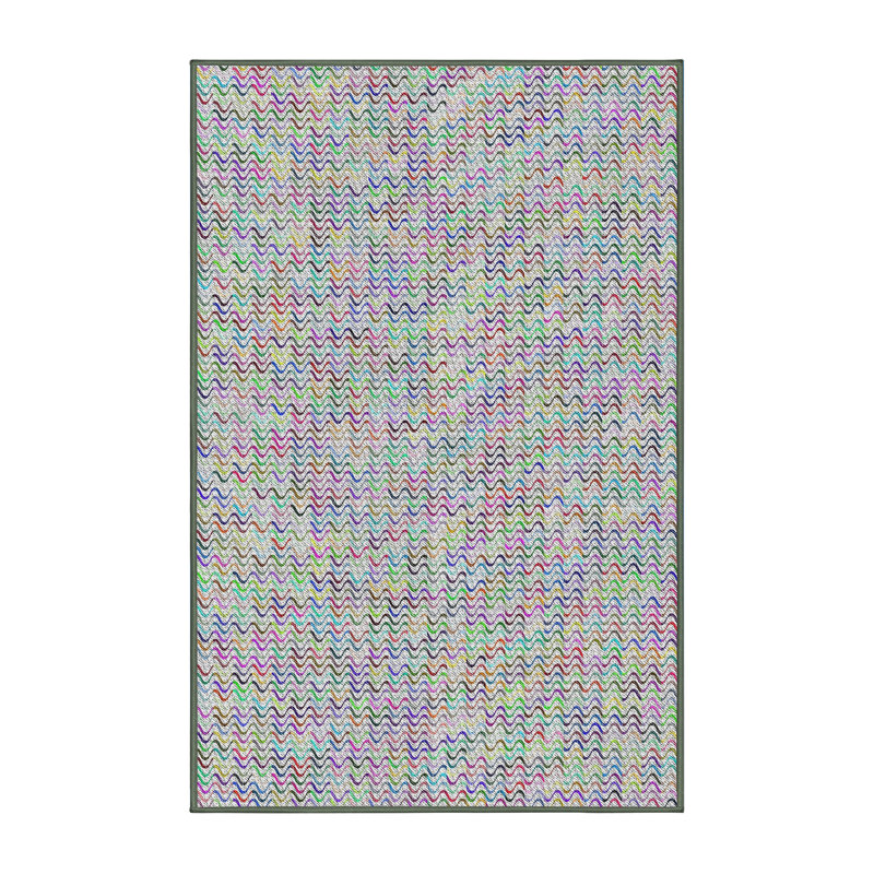 Tapis gris en laine et polyester tissé à la machine à chevrons, Rectangle 5 pi x 7 pi