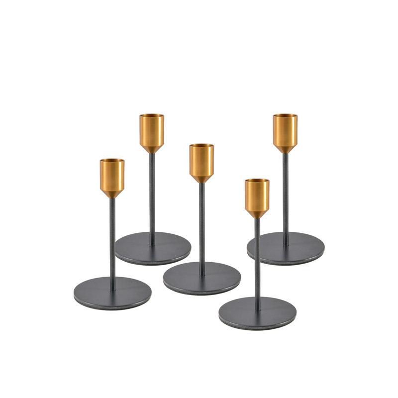 Everly Quinn Brass Top Black Taper Candle Holder – Elegant Metal Candle Holder For Dinner Parties, Weddings, And Home Decor, Table Centerpiece – Sturdy Base, Sleek Design, Pack Of 12