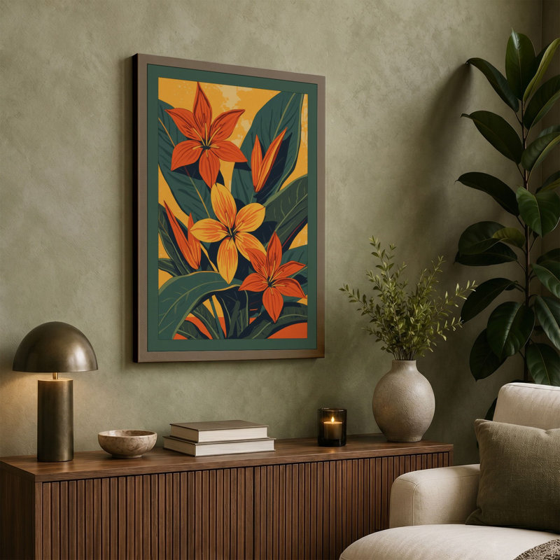 Vibrant Bloom Cluster Modern - Wrapped Canvas, 30x20 - 76.2 x 50.8 cm, Cream Border