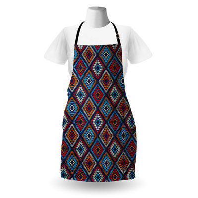East Urban Home Aztec Apron Unisex Folk Motifs in Vivid Colors Adult Size Night Blue Multicolor