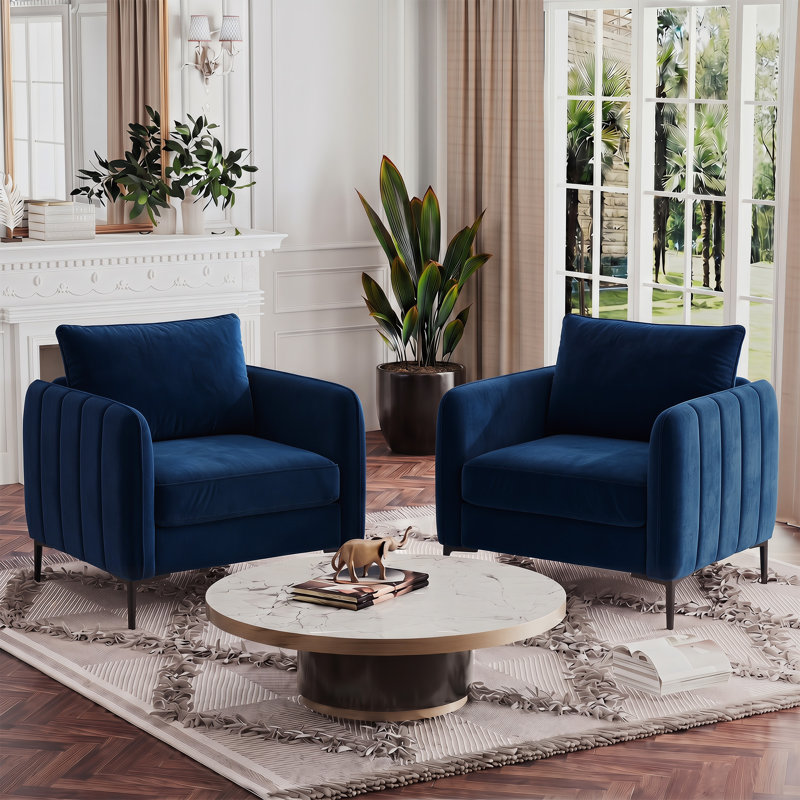 Set Of 2 Modern Velvet Upholstered Chairs - Chair Set (Matching Design, Soft Seat Cushion), Suitable For Living Room (Matching Design, Soft Seat Cushion)