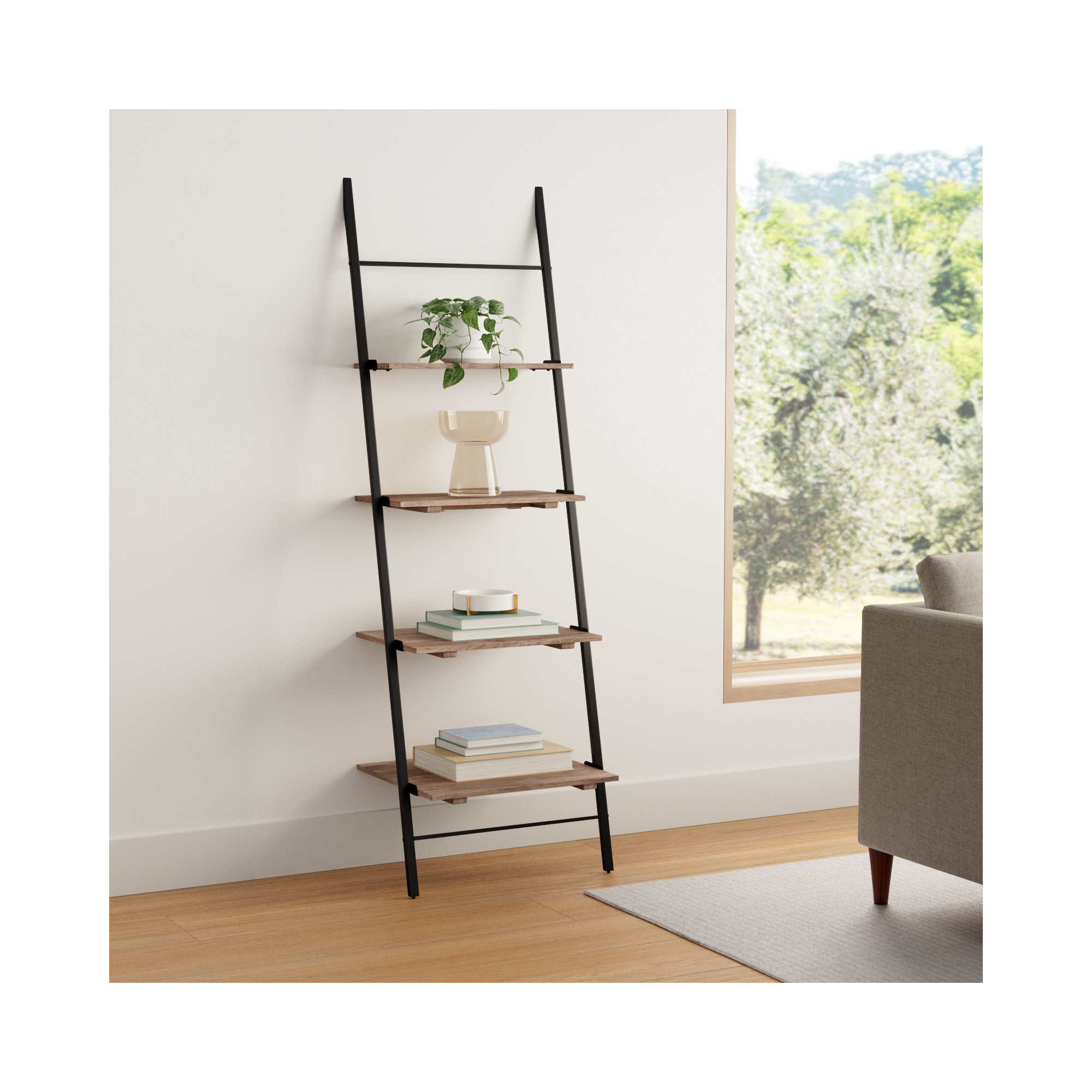 Innes Narrow Ladder Bookcase, Natural, (4 Shelves) 74" H x 24" W x 18" D