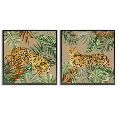 Jungle Prowler Cheetahs 2 Piece Framed Giclee Art Set, design by Janet Tava