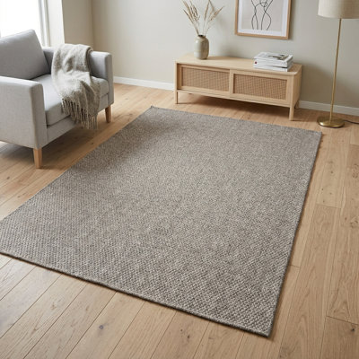 Tapis moderne texturé à motif vannerie gris chiné (2,6 pi x 4,9 pi)