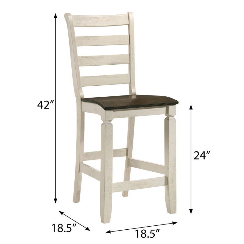 Tabouret de comptoir à lattes Caye blanc antique et chêne